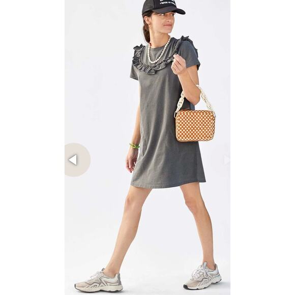 Clare V. Charlotte Ruffle t-Shirt Dress Faded Black gray short sleeve cotton M - Picture 3 of 10